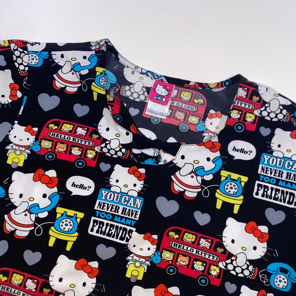 Hello Kitty Black Printed Scoop Neck Women's Scrub Top